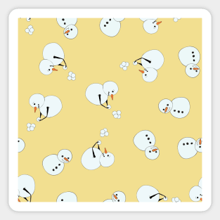 Cute Snowmen playing with snowballs yellow background Sticker